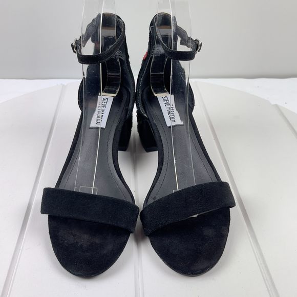 Steve Madden Inca Black Embroidered Floral Open Toe Ankle Strap Shoes Womens 6M - Picture 2 of 8